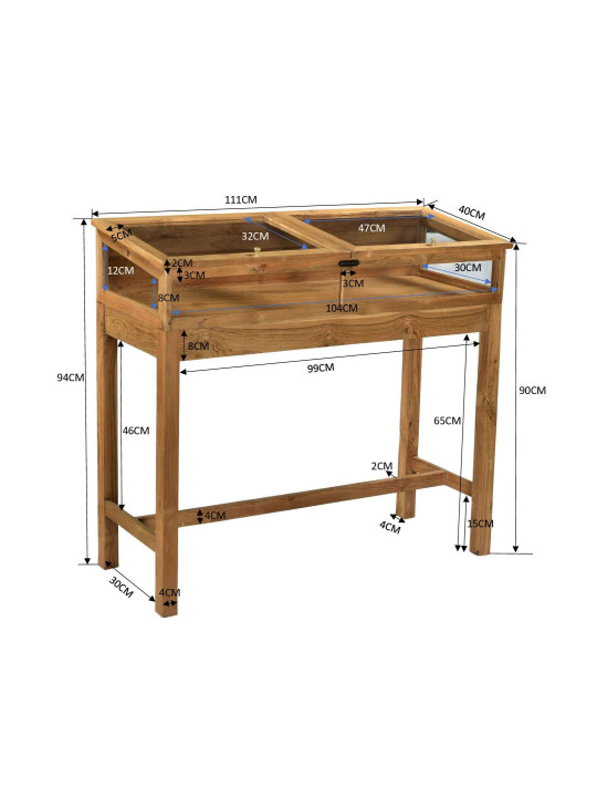 Console vitrine en teck 2 portes