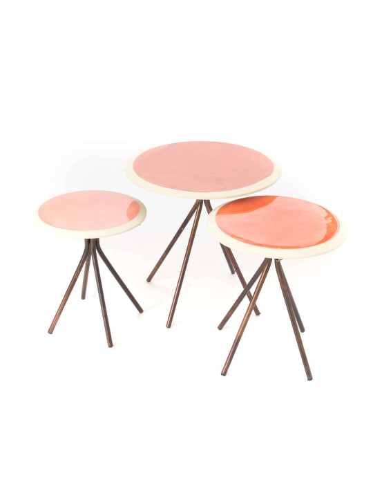 Set de 3 bouts de canapé rond rose