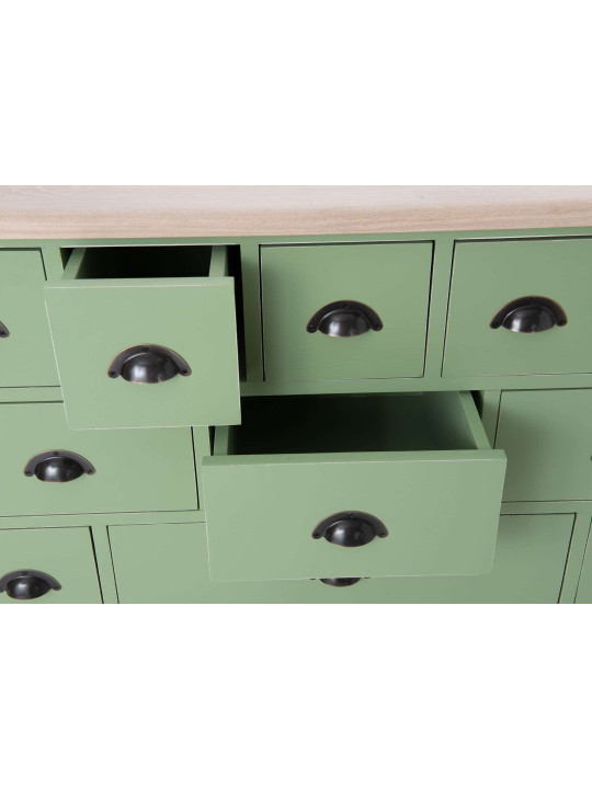 Commode verte multi tiroirs chêne