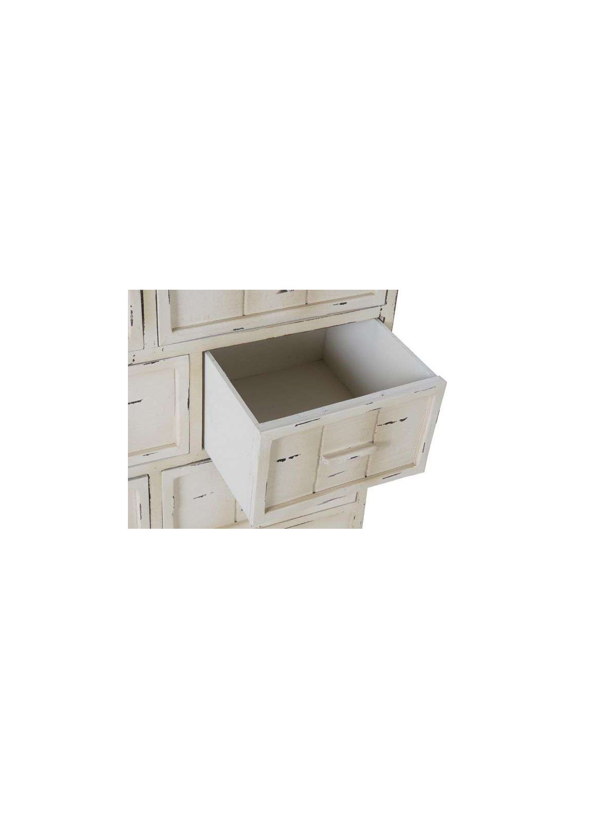 Commode blanche en bois patinée