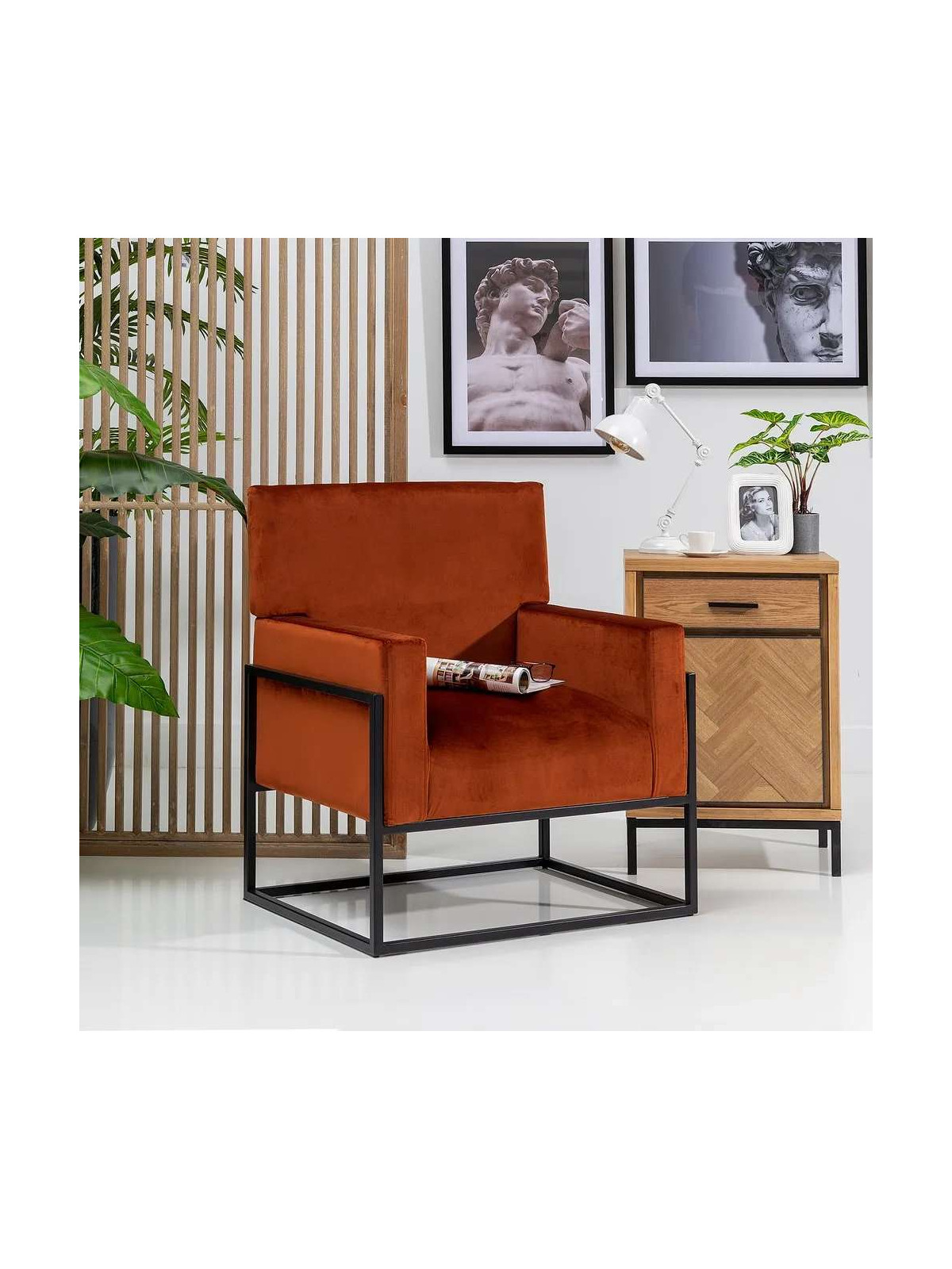 Fauteuil Martina velours orange