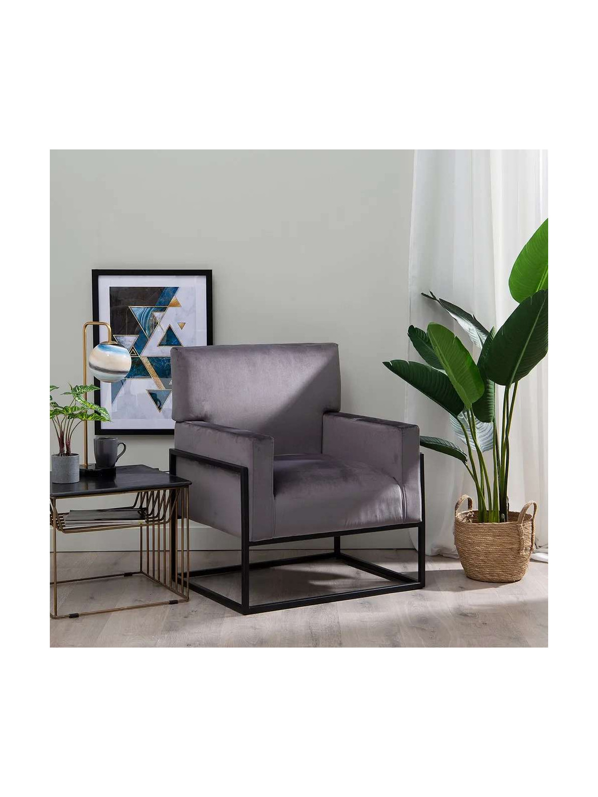 Fauteuil Martina velours gris