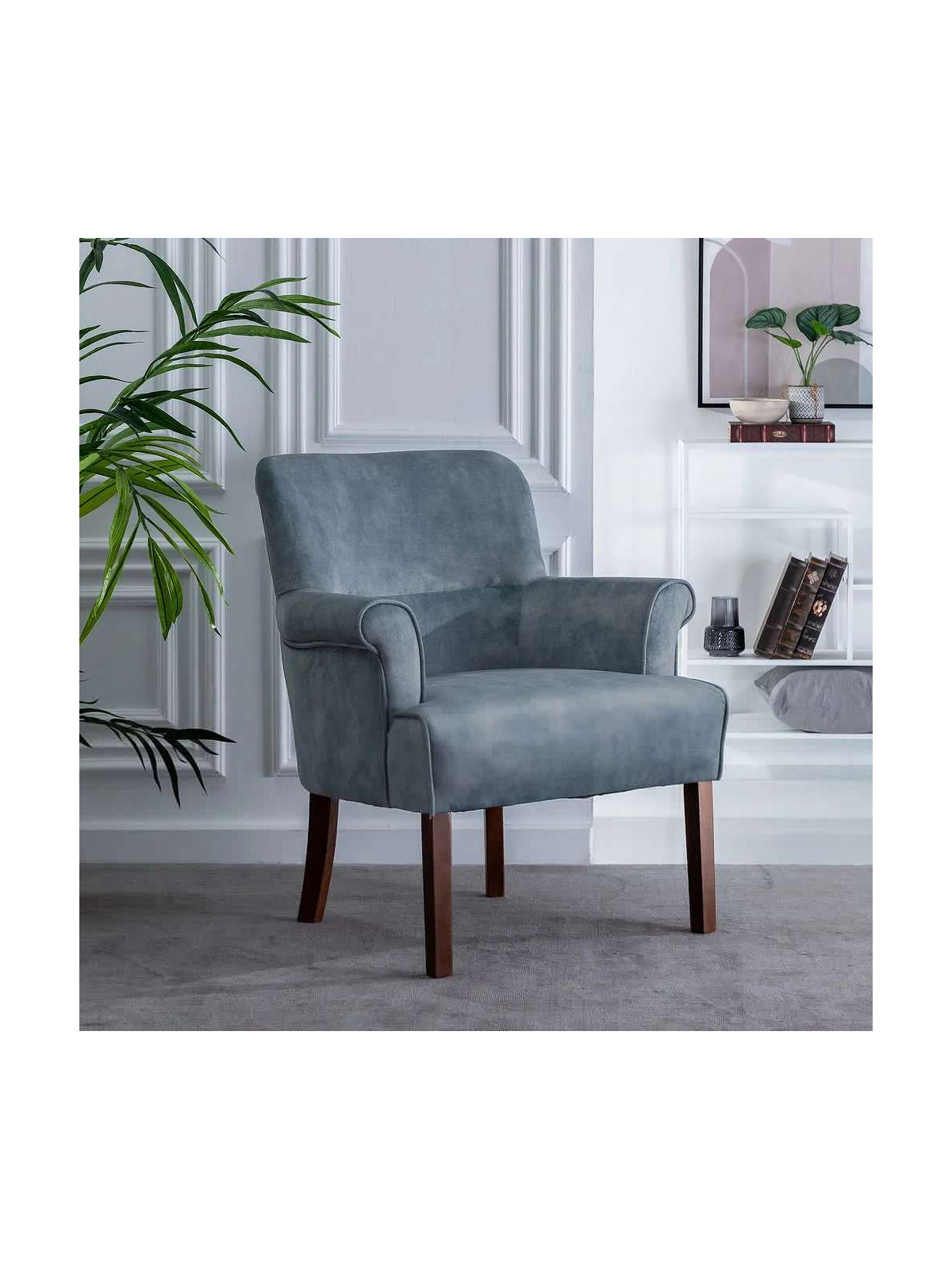 Fauteuil Lorca velours bleu