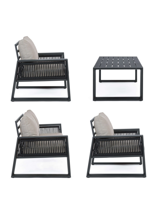 Set de 4 chaises et une table extérieur Captiva Anthracite