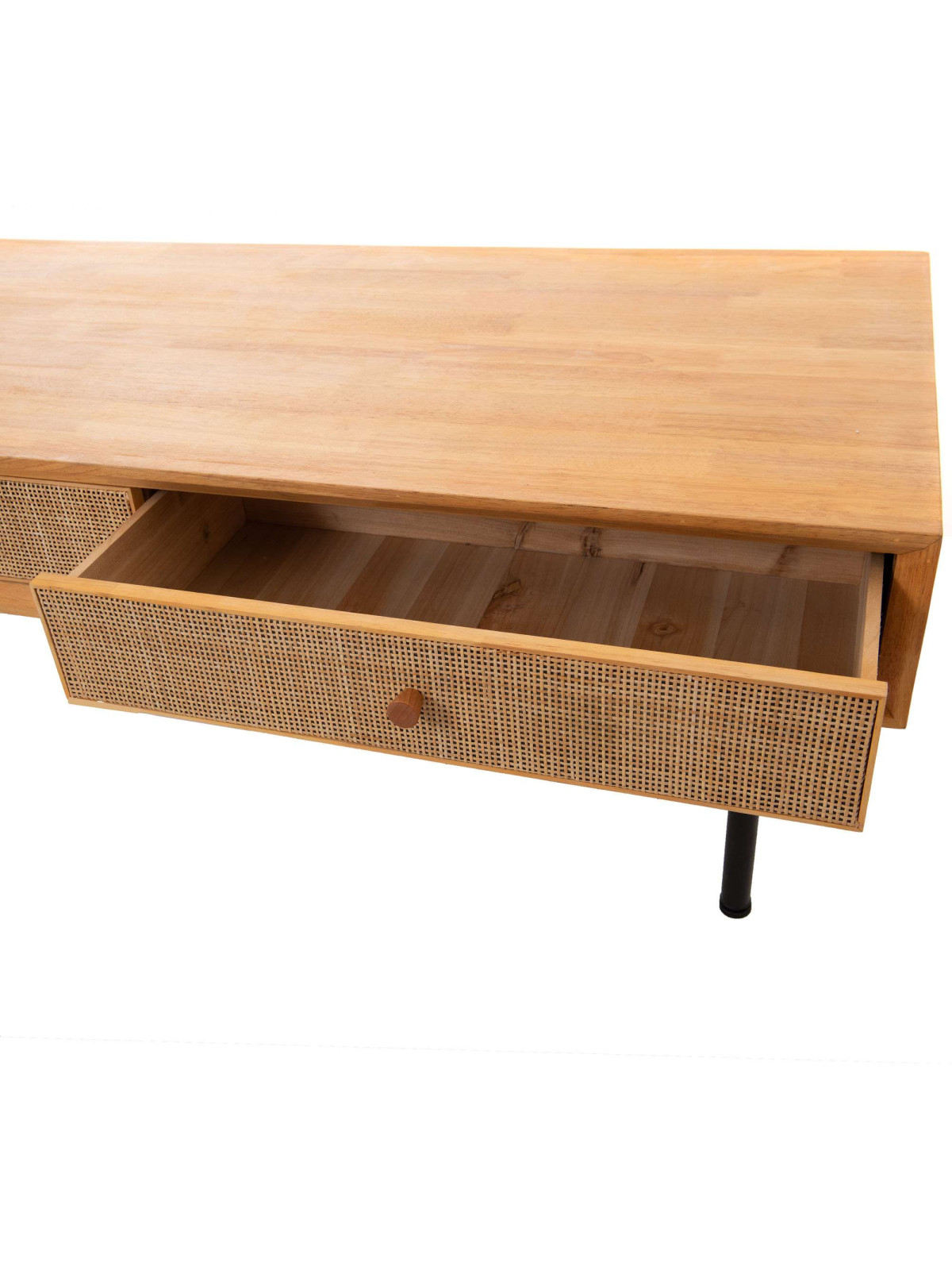 Table basse Ina en bois et cannage