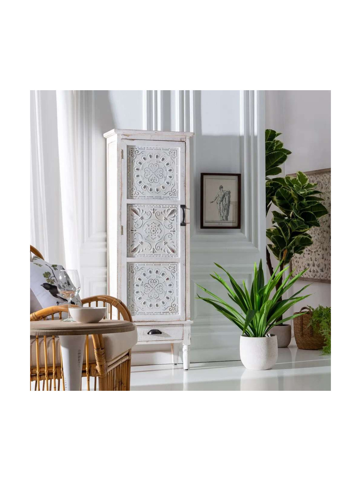 Armoire haute Jaipur en bois patiné