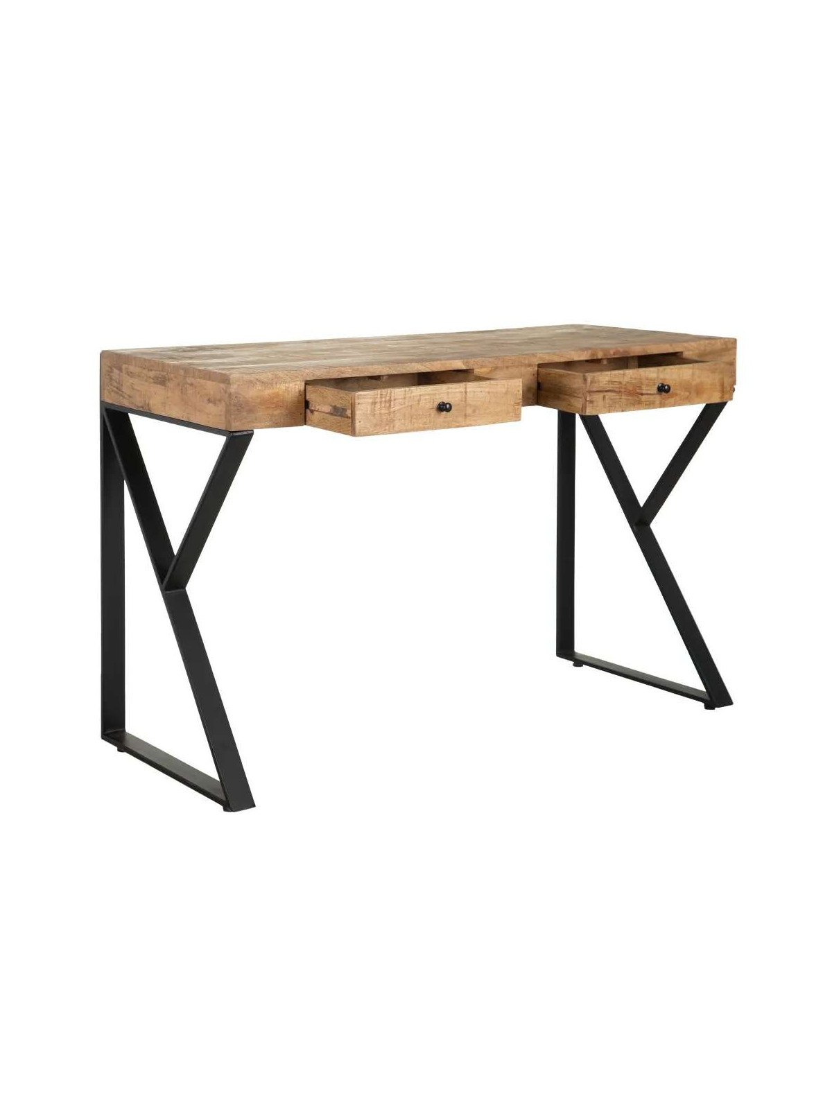 Bureau design en bois de manguier et métal noir 2 tiroirs - COROT