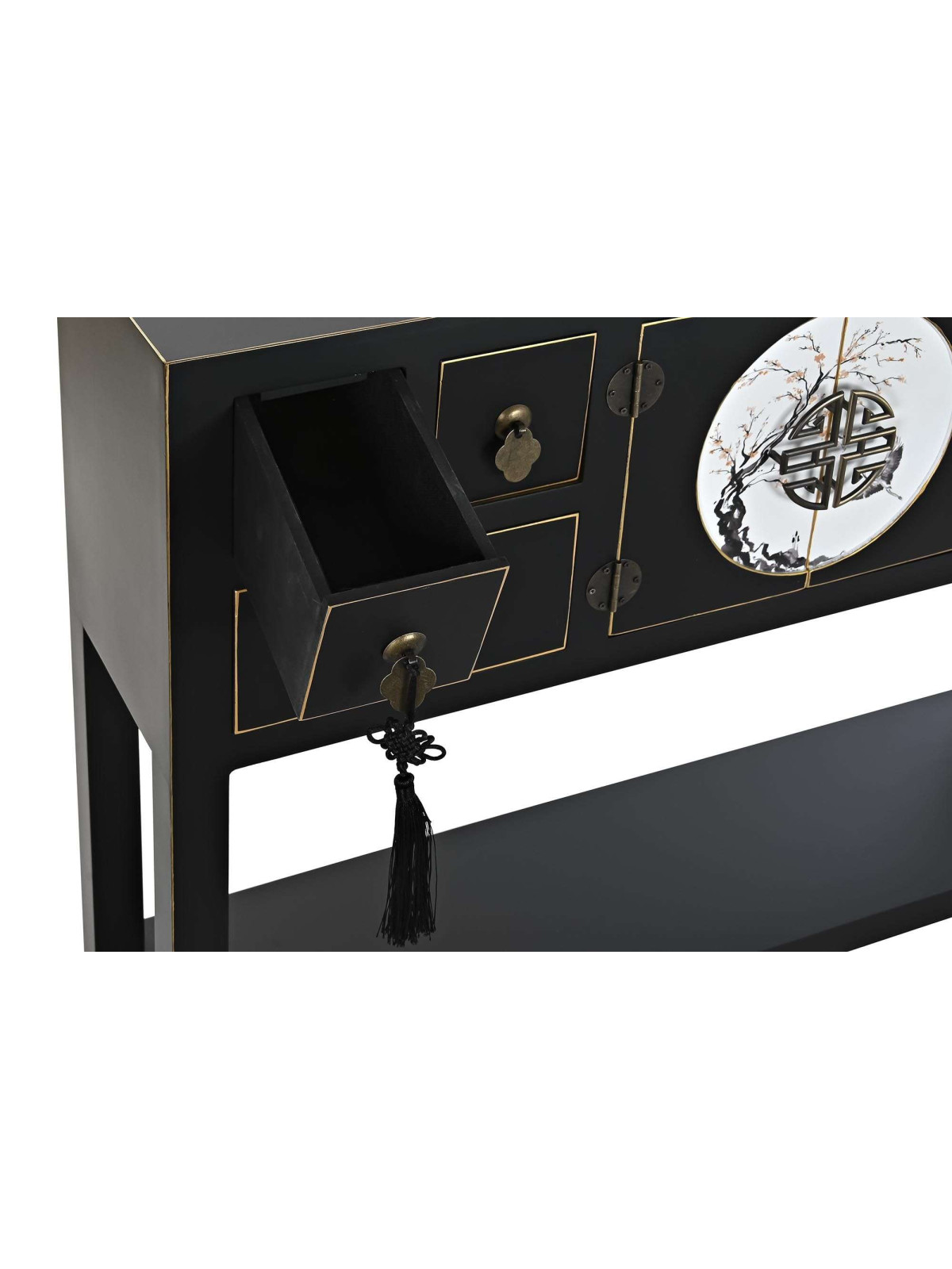 Console Chinoise Macao 6 tiroirs 2 portes NOIRE