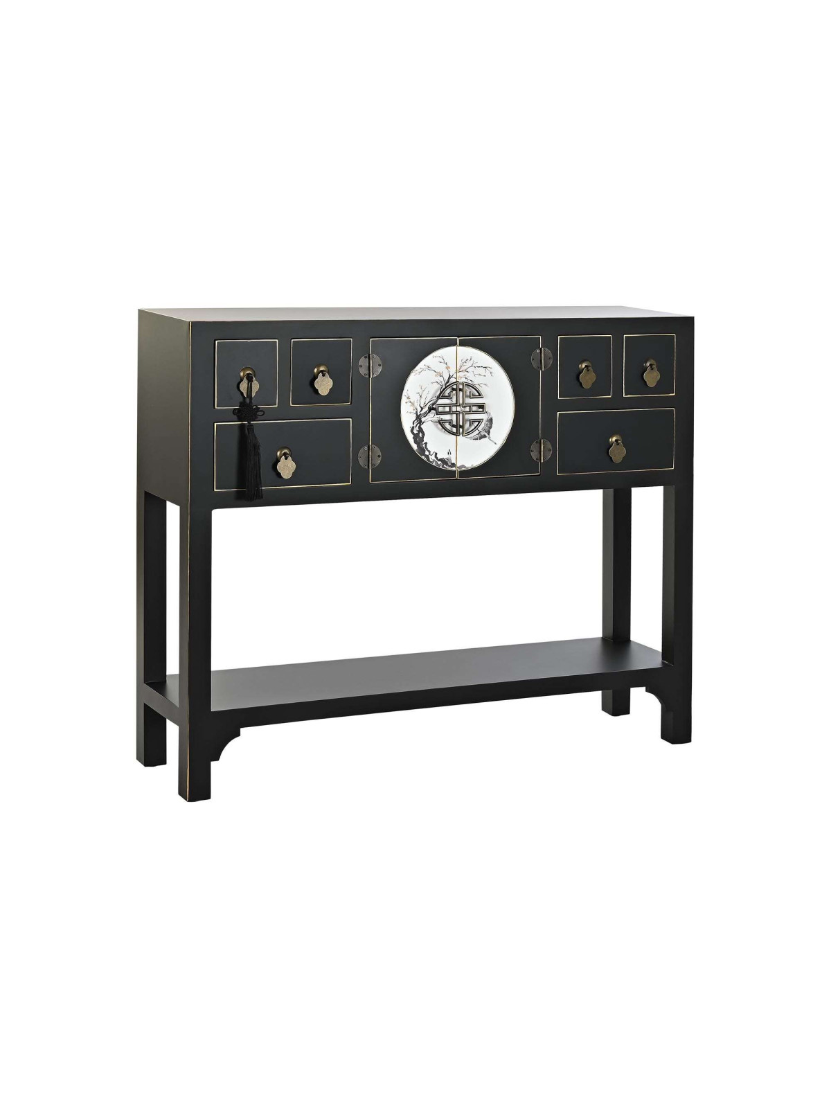 Console Chinoise Macao 6 tiroirs 2 portes NOIRE