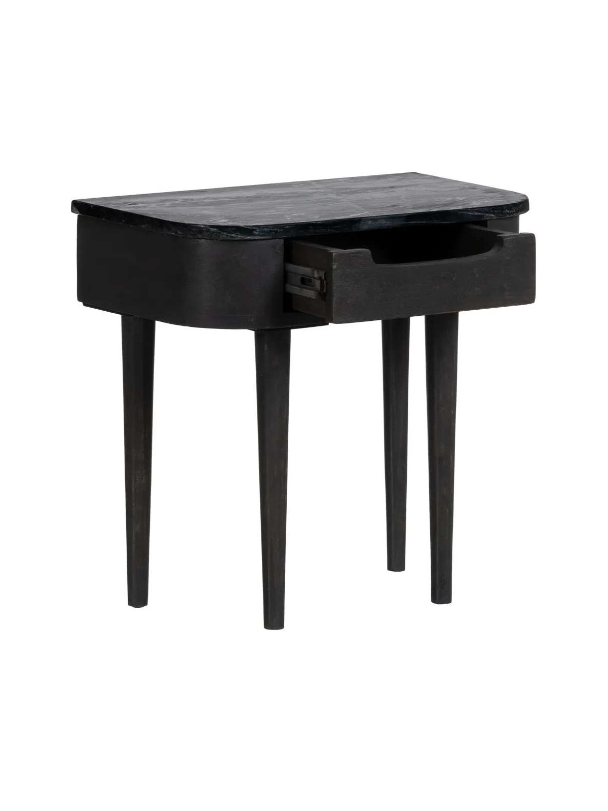 Table de chevet bois de manguier et marbre noir