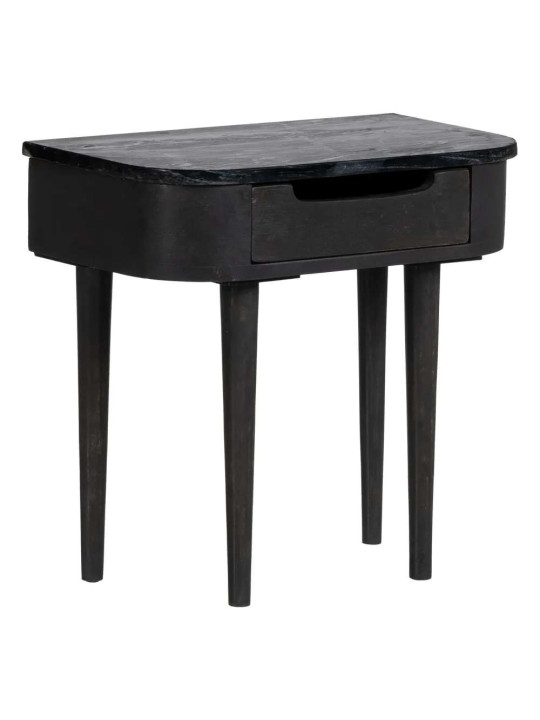 Table de chevet bois de manguier et marbre noir