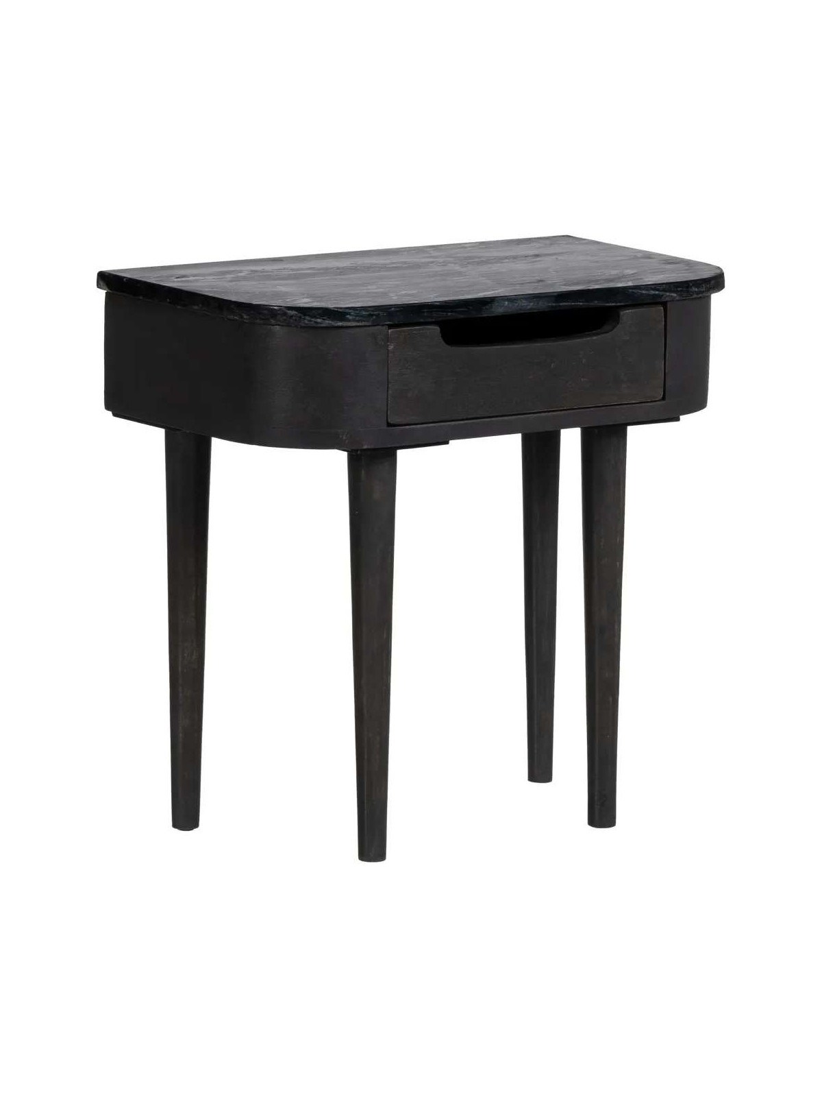 Table de chevet bois de manguier et marbre noir