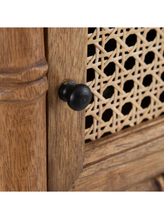 Table de chevet en bois de manguier et cannage