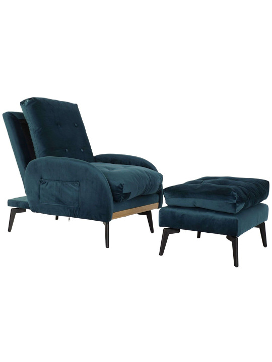 Fauteuil convertible Lydie en velours bleu Prusse