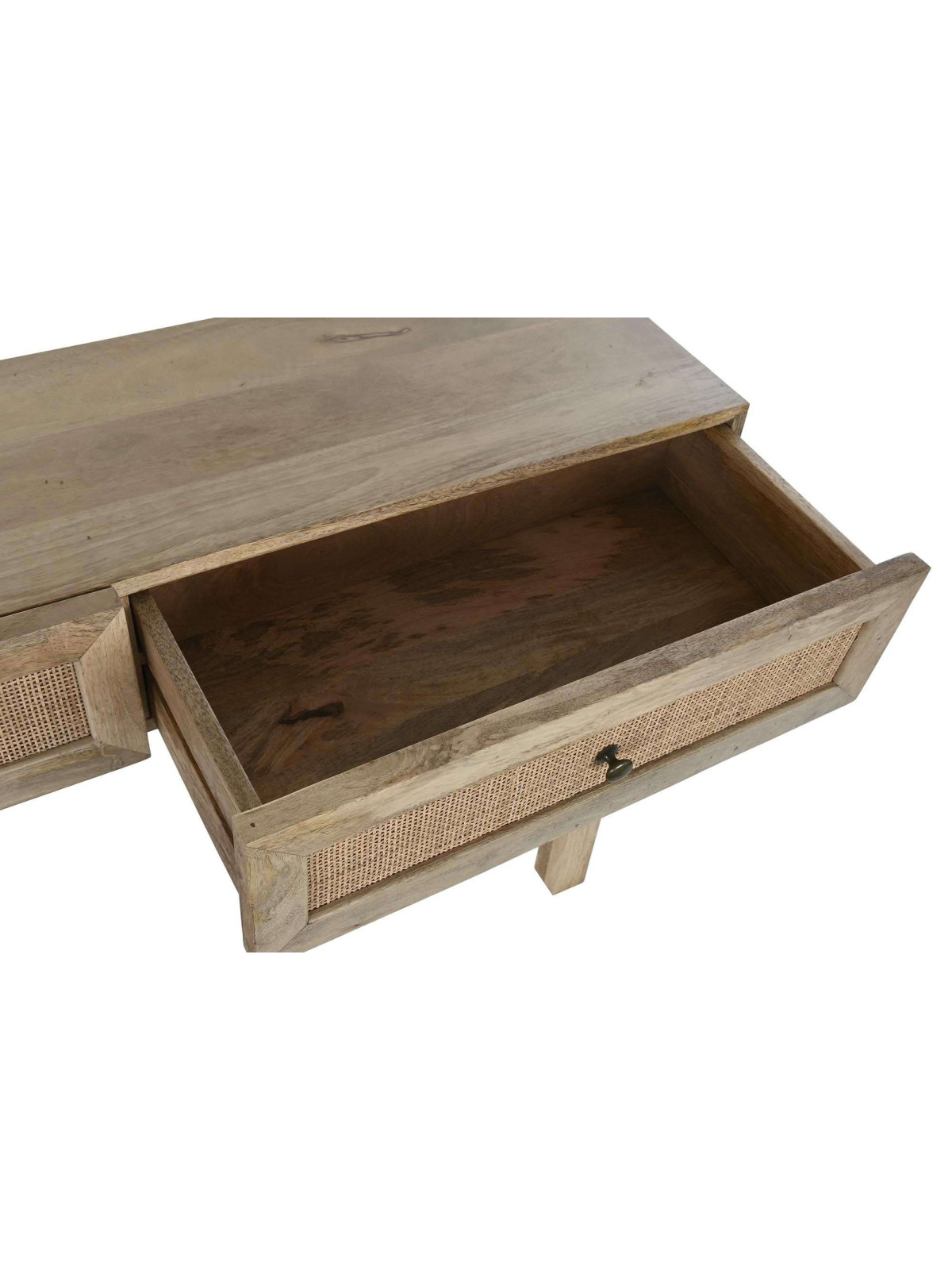 Console Almeida bois de manguier et cannage en rotin