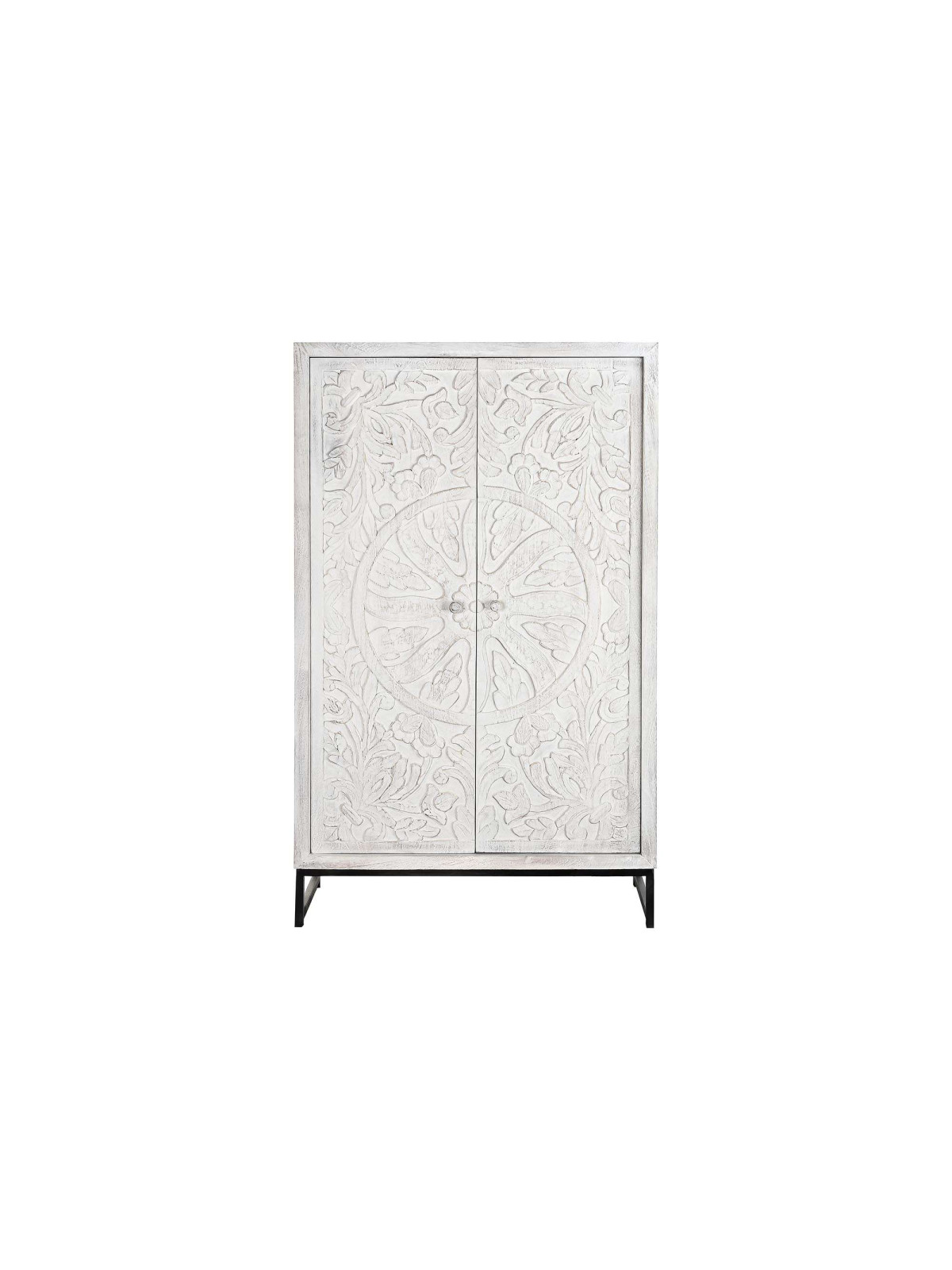 Armoire mandala en bois de manguier blanc