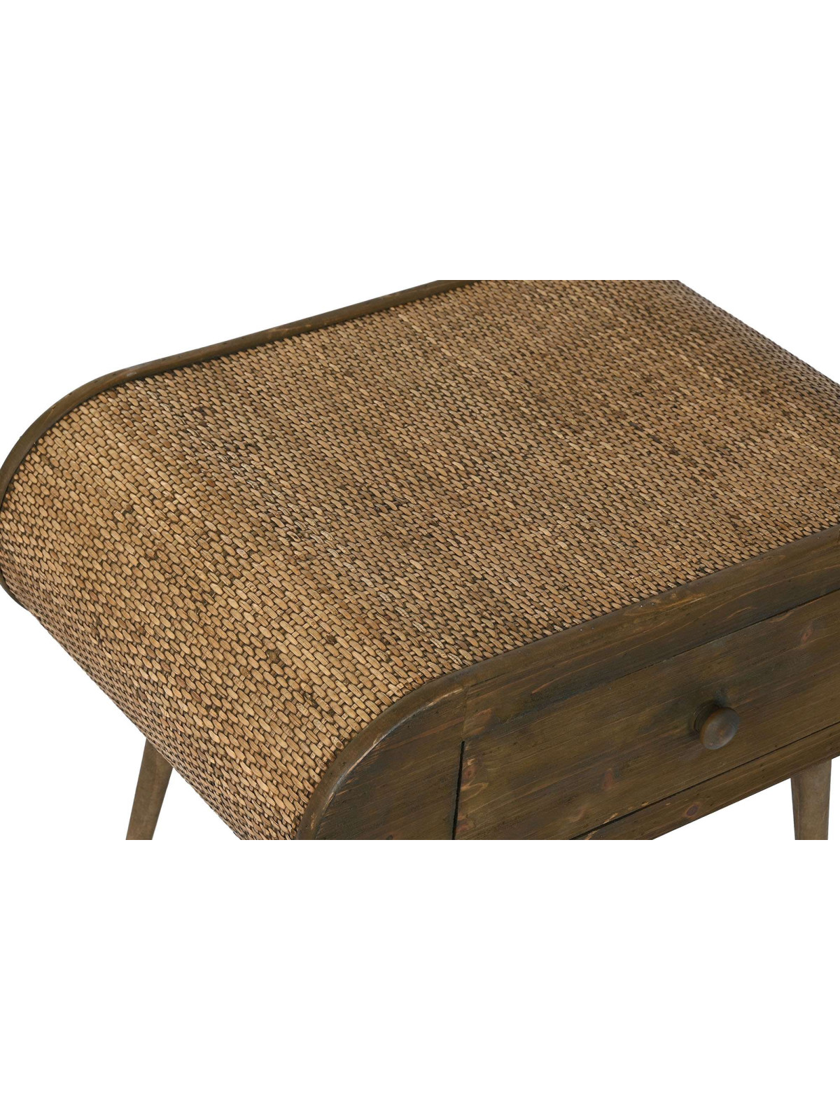 Table de chevet en bois et cannage en rotin