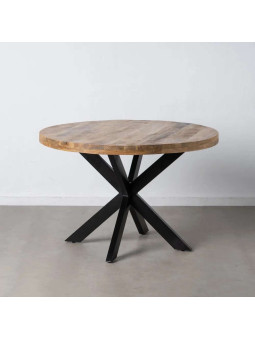 Table à manger design bois bicolore et métal noir Léon