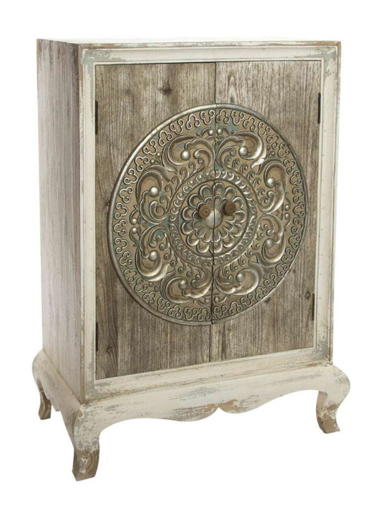 Commode mandala en bois patiné