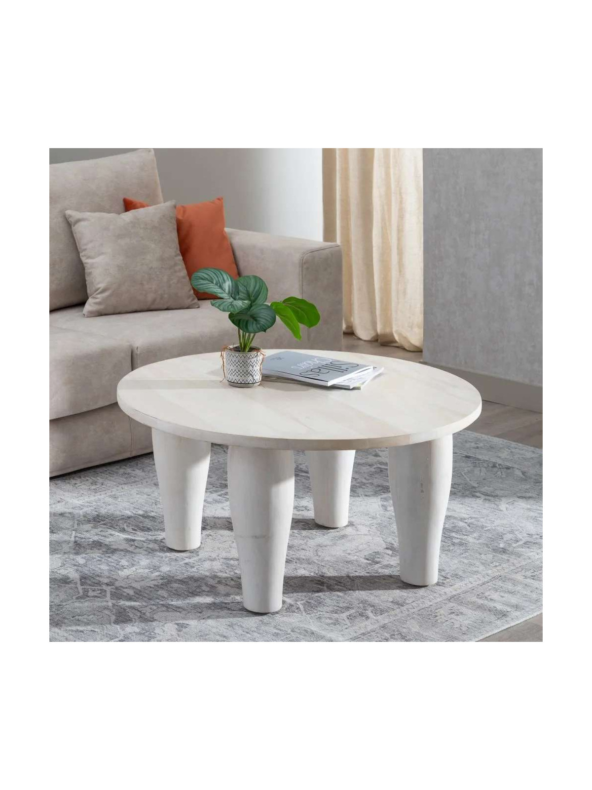 Table basse sculpté blanc Manguier