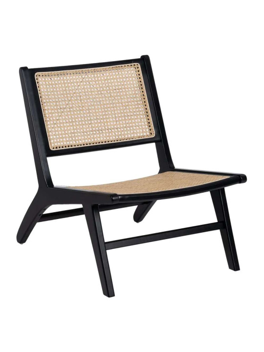 Fauteuil en bois noir et cannage en rotin