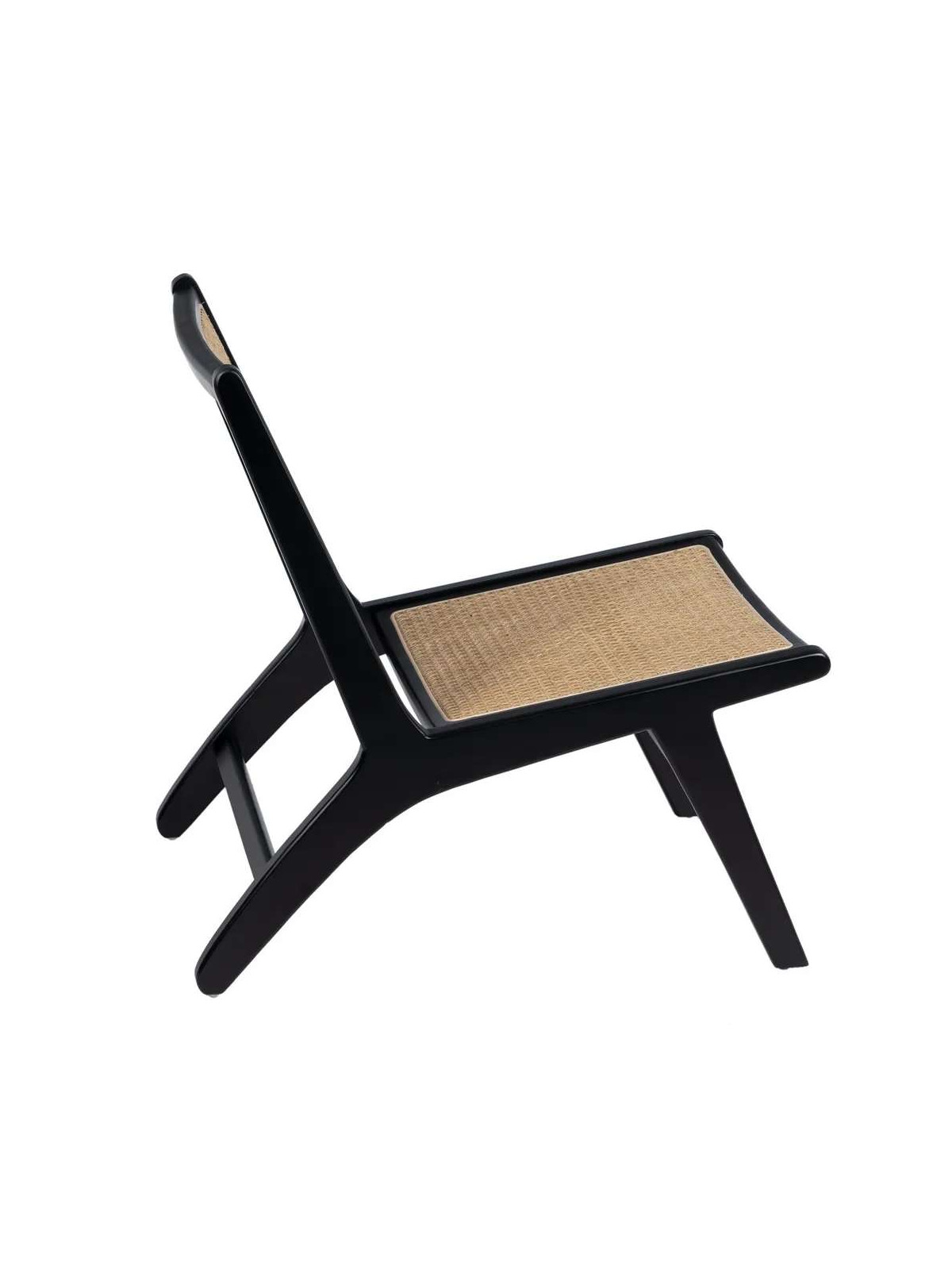 Fauteuil en bois noir et cannage en rotin