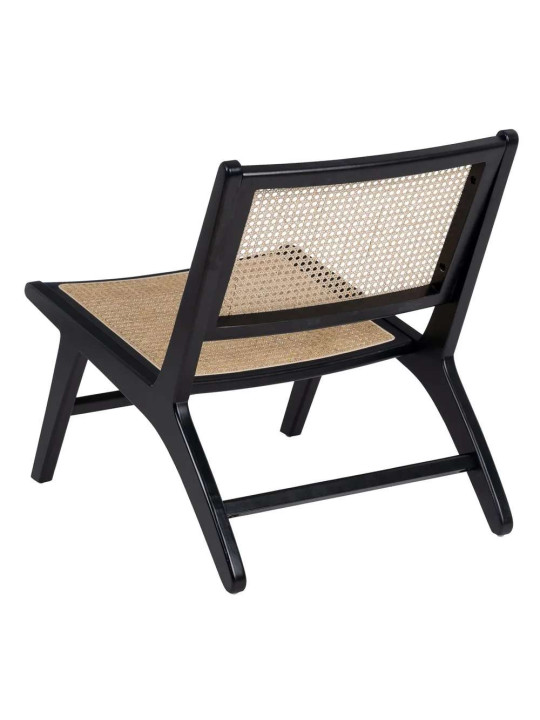 Fauteuil en bois noir et cannage en rotin