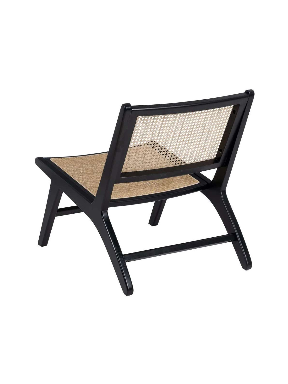 Fauteuil en bois noir et cannage en rotin