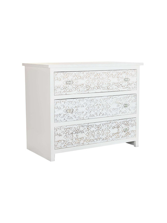 Commode blanche gravée en bois de manguier