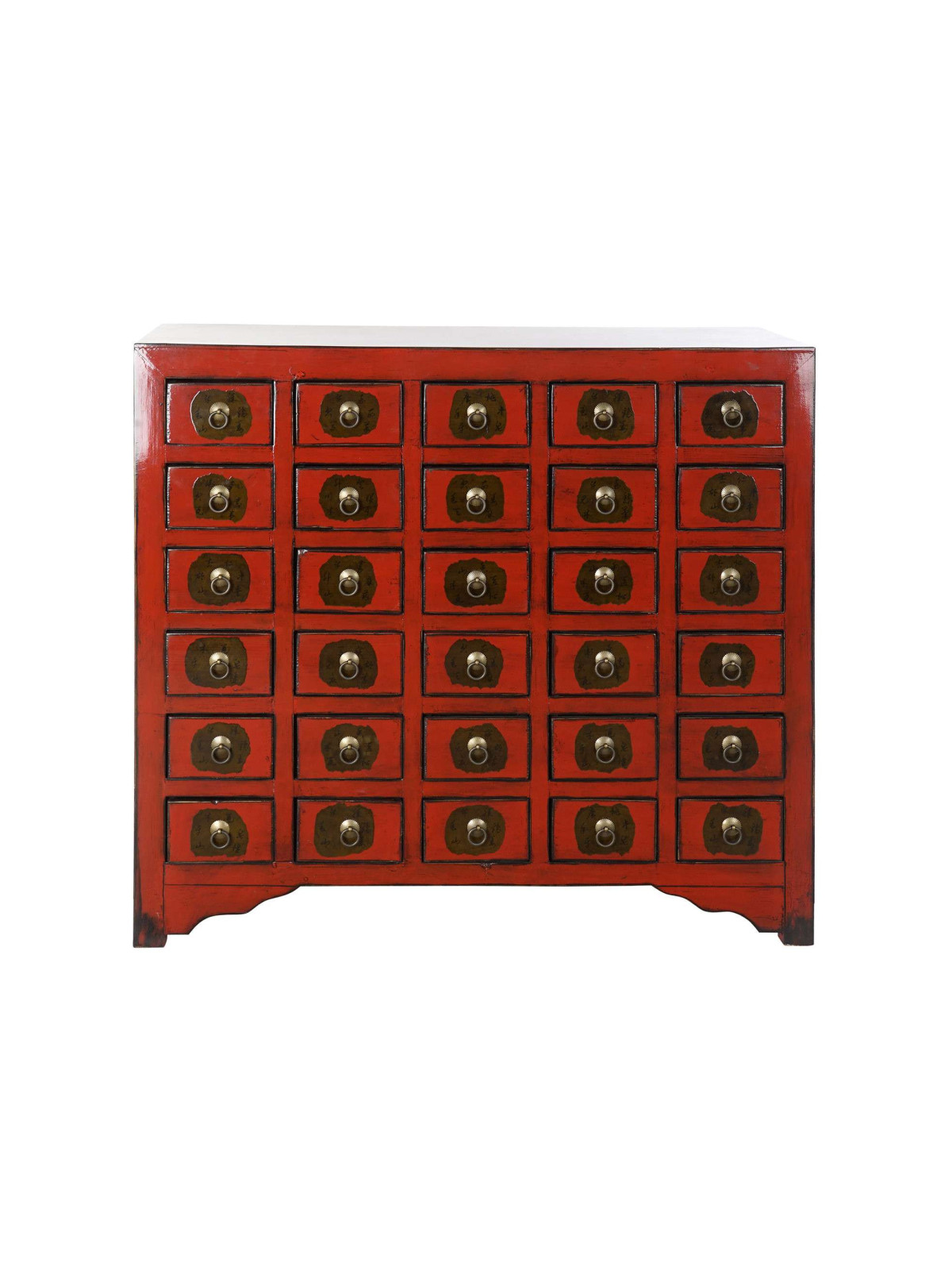 Commode rouge multi tiroirs  Coloane en bois d’orme