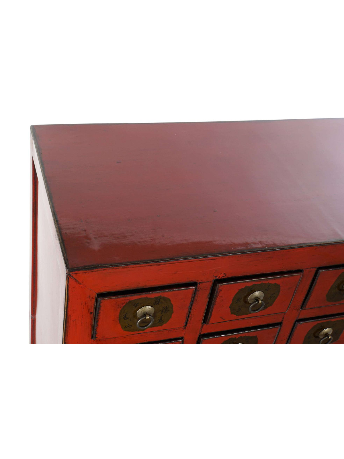 Commode rouge multi tiroirs  Coloane en bois d’orme