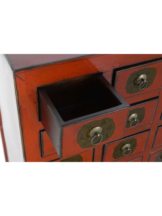 Commode rouge multi tiroirs  Coloane en bois d’orme