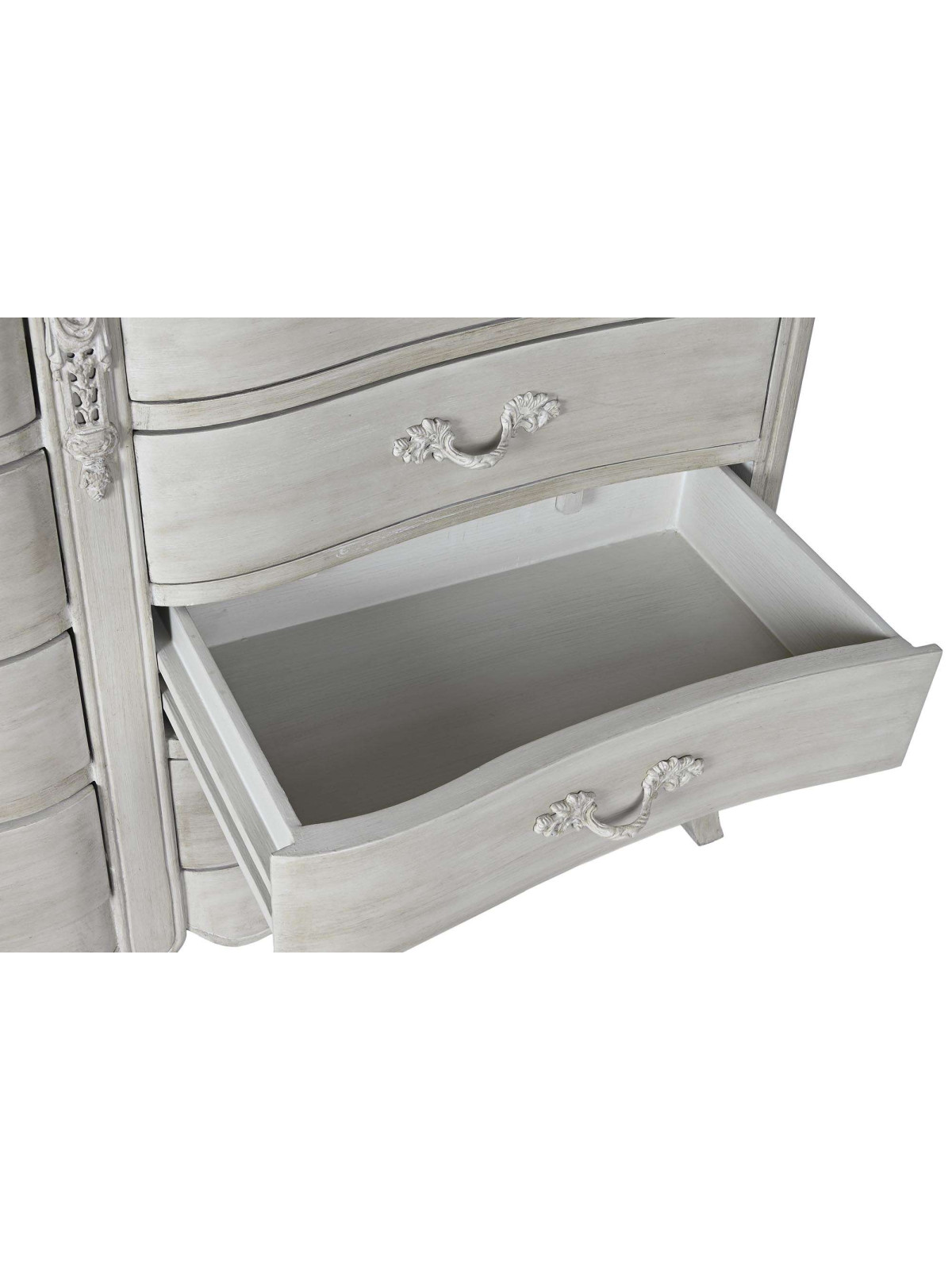 Large commode Quiero 8 tiroirs en bois gris crème vieilli