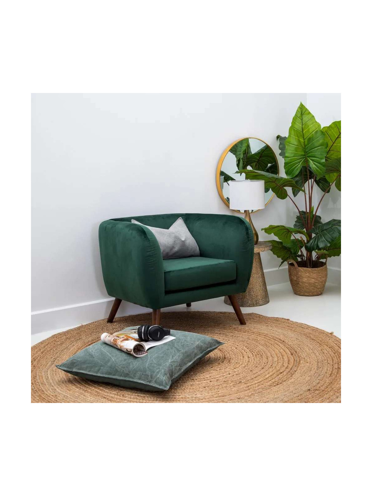 Fauteuil Hita en velours Vert Olive