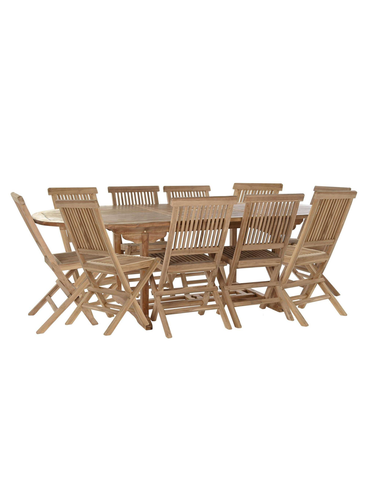 Ensemble table de jardin ovale et 10 chaises en teck Alava