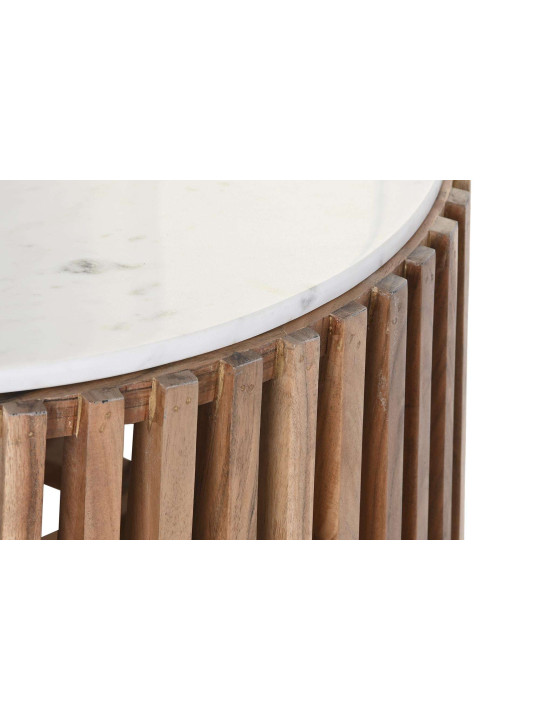 Table basse ajouré en bois de manguier et marbre blanc