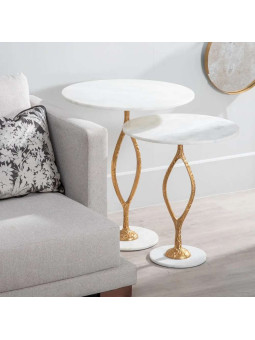 Table d'appoint ronde en marbre blanc et doré CHEYNES 